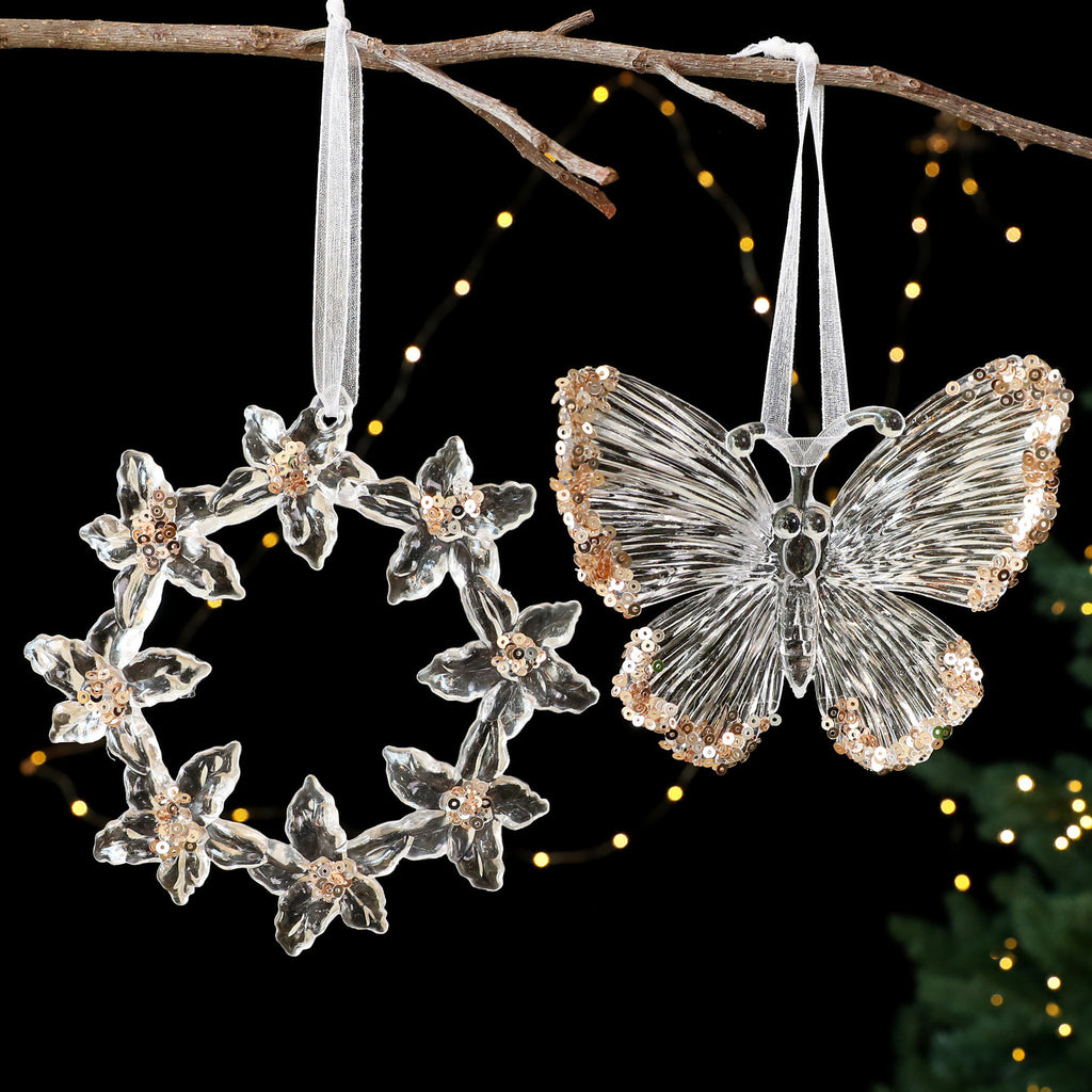 Acrylic Blitzen Christmas garland with sparkling sequin interior, ideal for mantels and tree branches