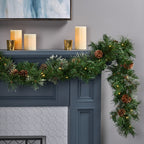 Blitzen Christmas garland – 2 pieces per box, pre-decorated with 20 pine cones, refreshing snow powder, and battery-operated timer lights