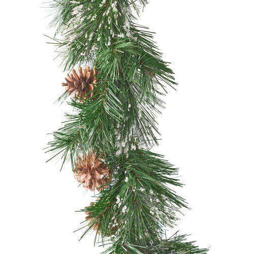 Blitzen fir pine garland – mixed fine and flat needles, warm white LED lights with 6 on/18 off timer, perfect for Christmas trees and home decor