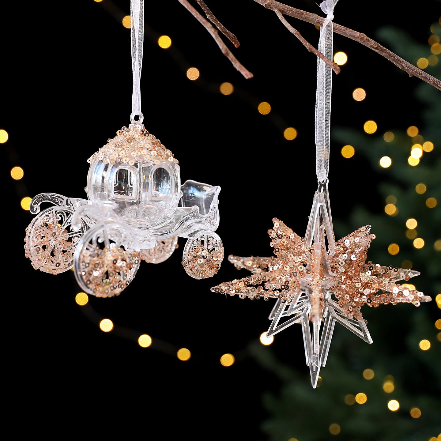 Blitzen glitter garland – clear acrylic ornament shape, sequin-filled, for cozy home decor