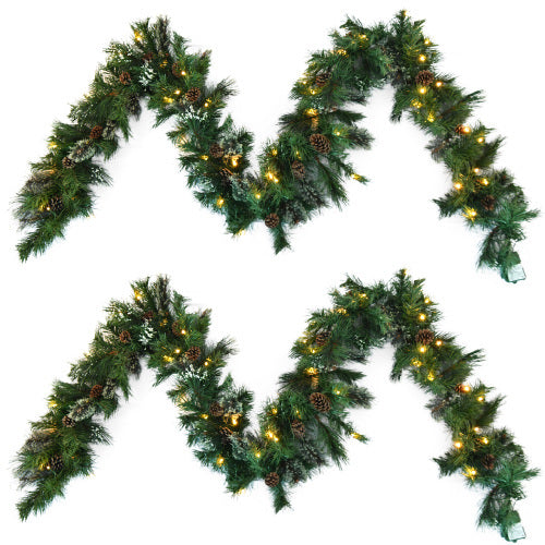 Blitzen holiday garland – sophisticated classic design with snow powder and timer lights, ideal for Christmas decorations and cozy home decor – Christmas Mercantile