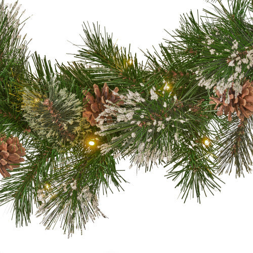 Blitzen pre-decorated garland – 20 pine cones, 50 warm white LEDs, battery-powered timer, woven with mixed fir and pine needles for natural holiday charm