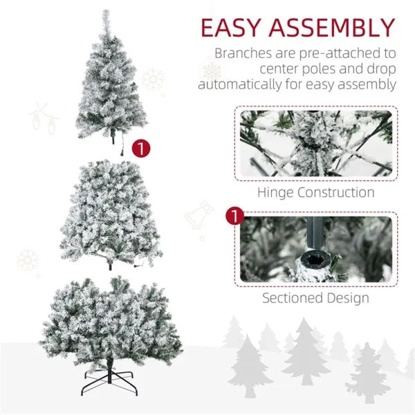 Blitzen snow-dusted Christmas tree – wide lush leaves, quick-open hinged branches, section design for easy assembly and storage