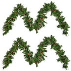 Blitzen snow-dusted lighted garland – lifelike lush needles, pine cone accents, flashing timer lights – Christmas Mercantile