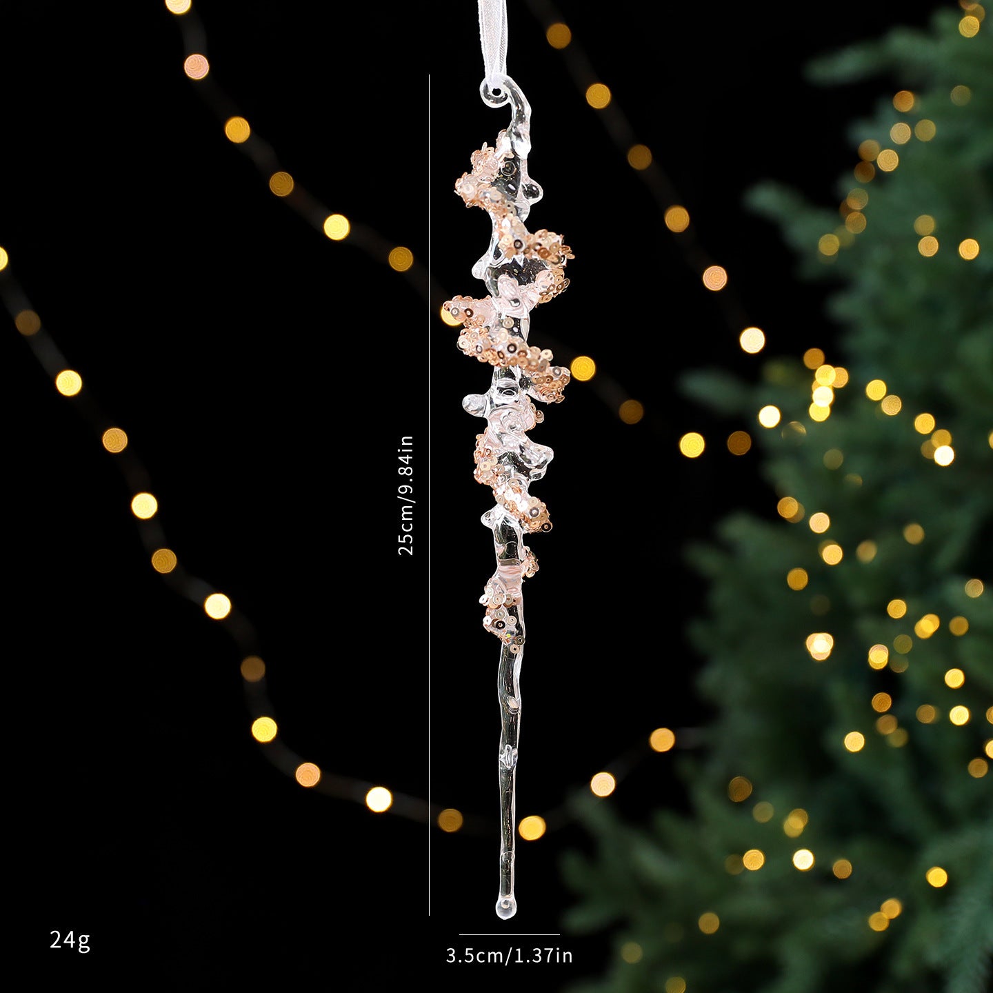 Clear Blitzen ornament – sequined holiday garland in transparent acrylic – Christmas Mercantile
