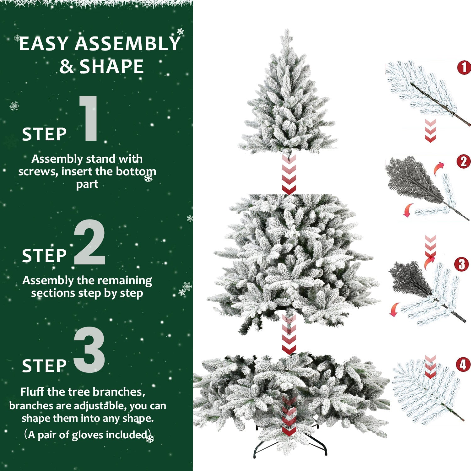 Comet full snow Christmas tree – 5 to 7ft height, hinged branches for quick setup, environmentally safe and non-flammable