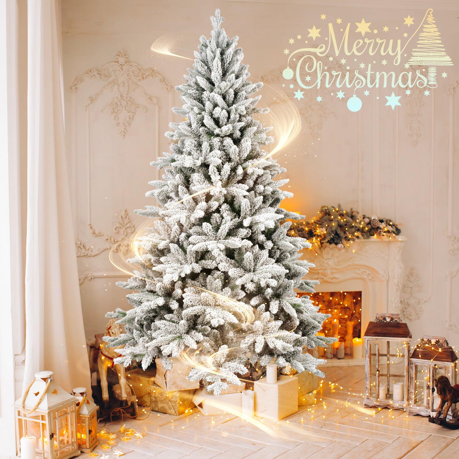 Comet heavy snow Christmas tree – fire prevention design, no odor, easy assembly, thicker branches for a full, lush appearance