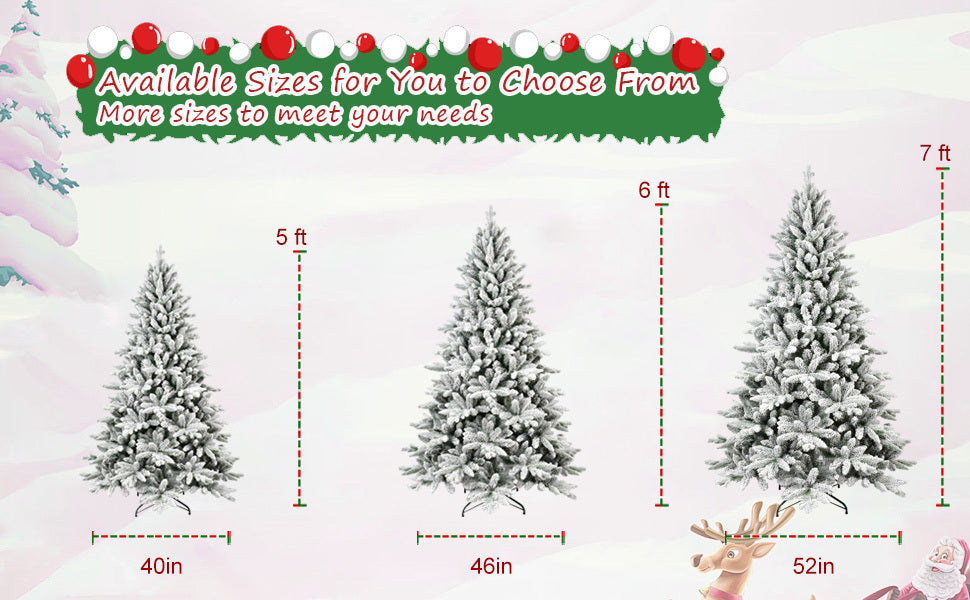 Comet realistic snow tree – thicker design with heavily snow-flocked branches, sturdy metal base supports up to 300lbs – Christmas Mercantile