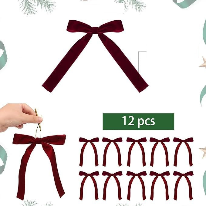 Comet red velvet ribbon – burgundy velvet bow, ideal for farmhouse Christmas trees and holiday displays