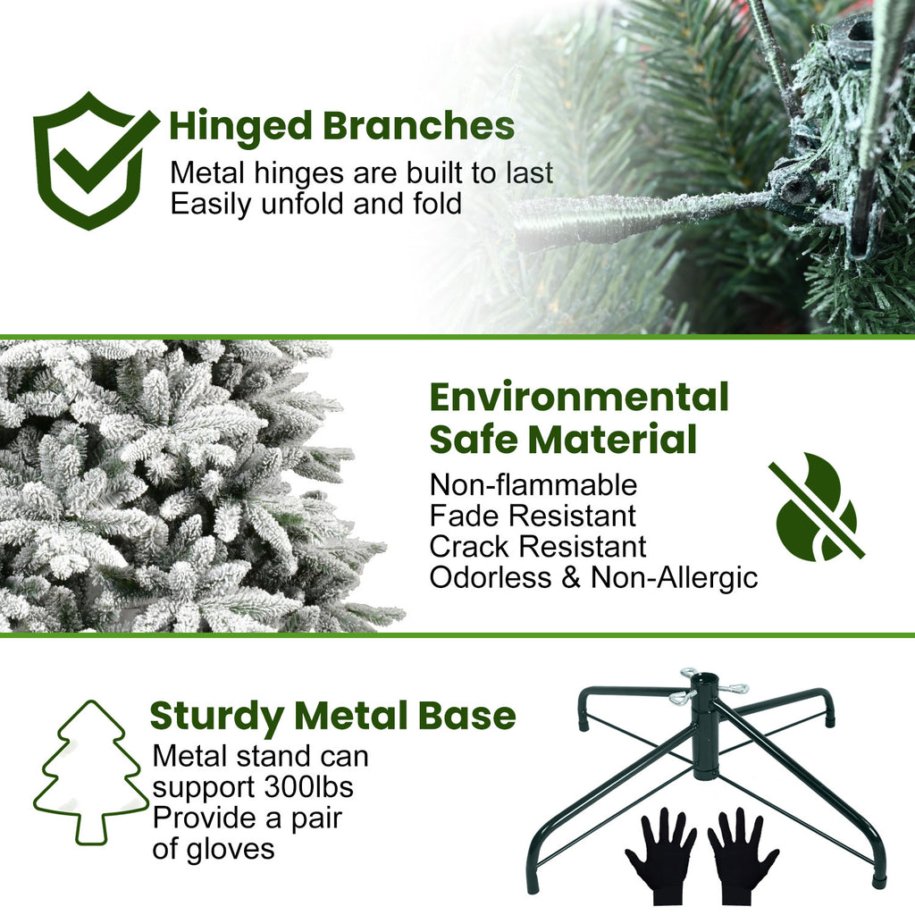 Comet thicker snow tree – hinged branch construction, 300lb capacity metal base, fire prevention, no unpleasant odor – Christmas Mercantile