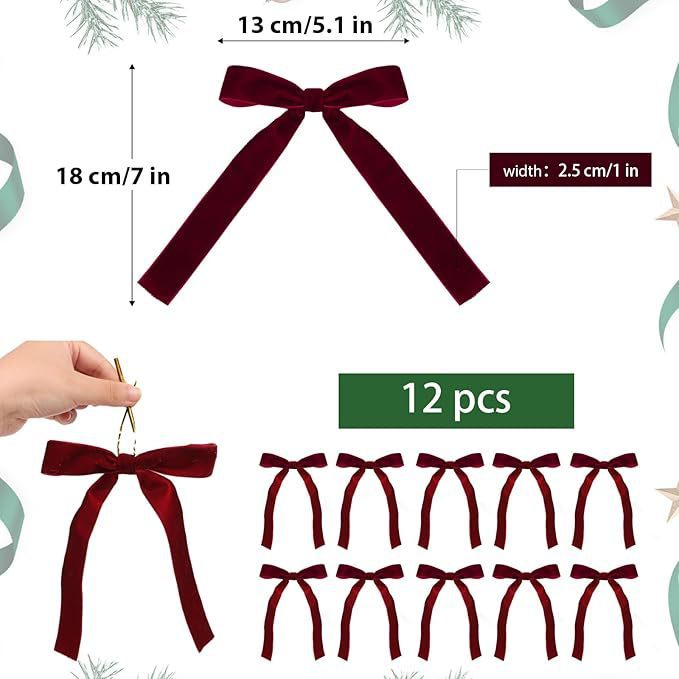 Comet velvet tree bow – wine red pre-tied bow, soft to the touch, perfect for Christmas Mercantile collections