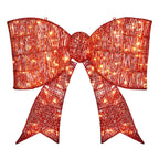 Dasher Outdoor Lighted Christmas Bowknot – giant holiday bow with pre-lit red LED lights, tinsel fabric, and rustproof metal frame – Christmas Mercantile