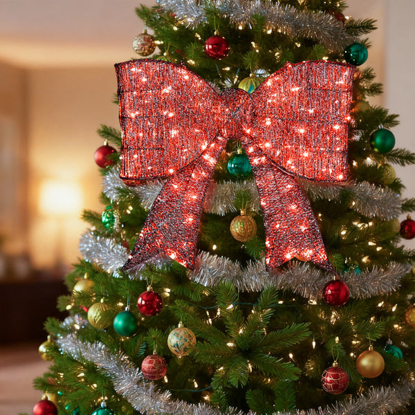 Dasher giant sparkling bowknot – red light color, collapsible design, enhances any space from front door to garage with festive cheer – Christmas Mercantile