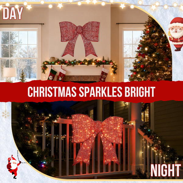 Dasher giant tinsel bow – pre-lit red LEDs, rustproof frame, lightweight and collapsible for effortless storage year after year