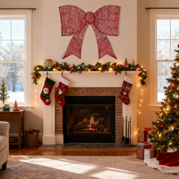 Dasher outdoor lighted bowknot – sparkling fabric bow with well-placed red lights, making your home the highlight of the neighborhood – Christmas Mercantile