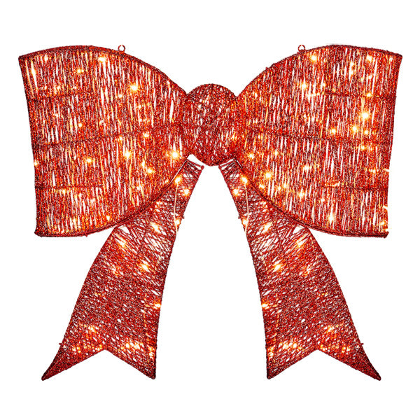 Dasher pre-lit tinsel bowknot – red glow LED lights on a rustproof metal frame, collapsible and weather-resistant for gates, garages, and Christmas trees – Christmas Mercantile
