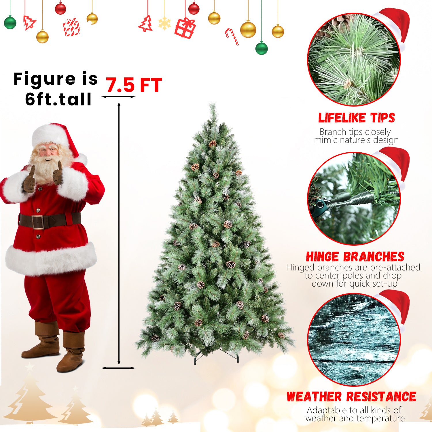 Donner premium Christmas tree – PVC hard needle with pine cones, 2518 tips, weather-resistant, sturdy foldable base for lasting holiday charm