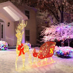Elegant golden elk – outdoor iron decoration with soft cotton and green color, ideal for farmhouse Christmas and home decor

