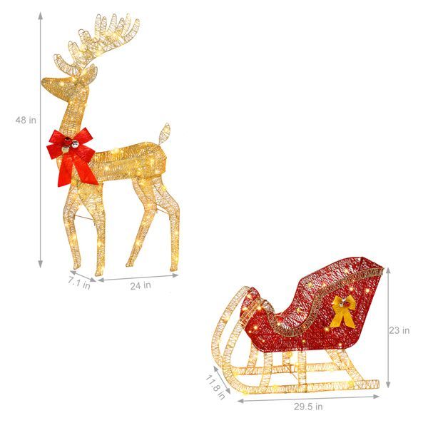 Elk farmhouse Christmas decoration – iron frame, cotton thread wrap, golden elk silhouette with green accent for Christmas trees and courtyards