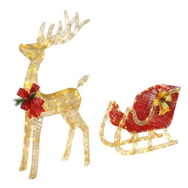 Elk outdoor golden decor – iron frame with cotton thread finish, green accent color, perfect for Christmas Mercantile collections