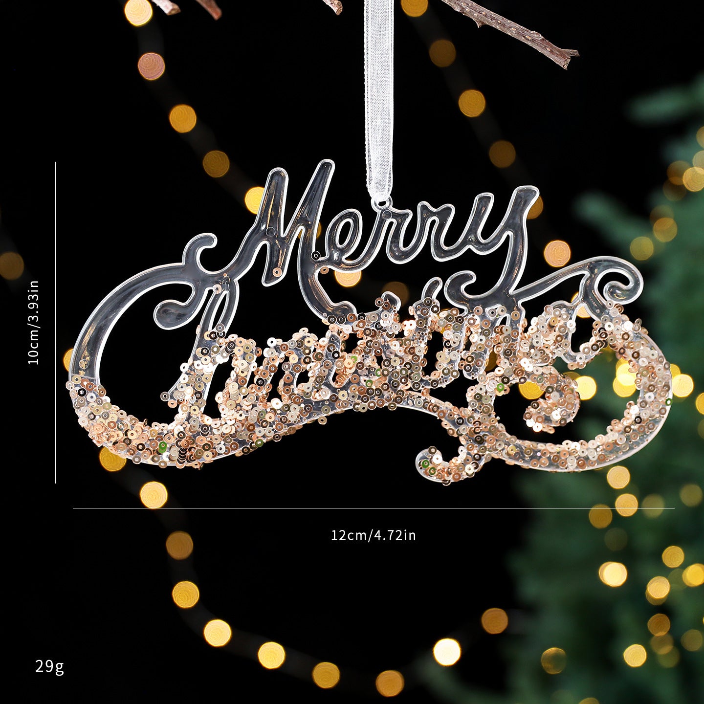 Glitter Blitzen garland – clear acrylic transparent ornament, sequined design for Christmas decorations