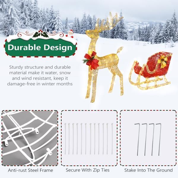Golden elk deer winter decor – durable iron wrapped in cozy cotton, green touch for holiday cheer in your courtyard
