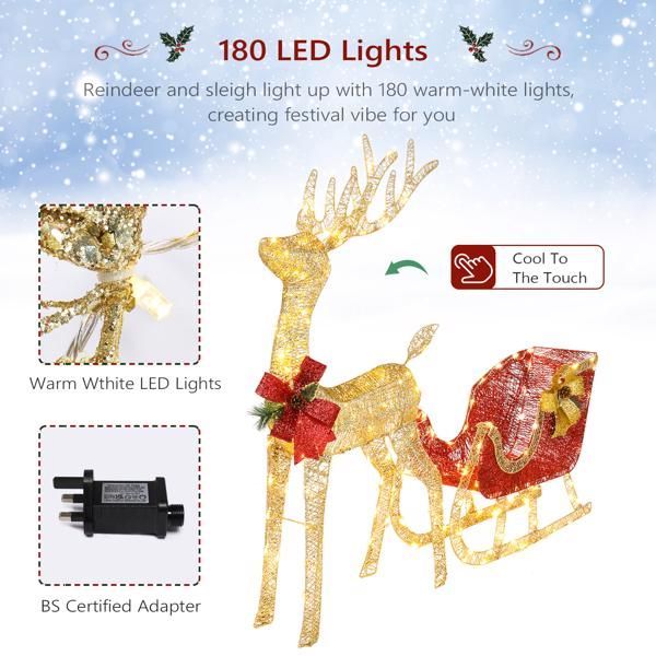 Golden elk holiday sculpture – iron frame for stability, soft cotton thread for warmth, green accent for natural charm – Christmas Mercantile