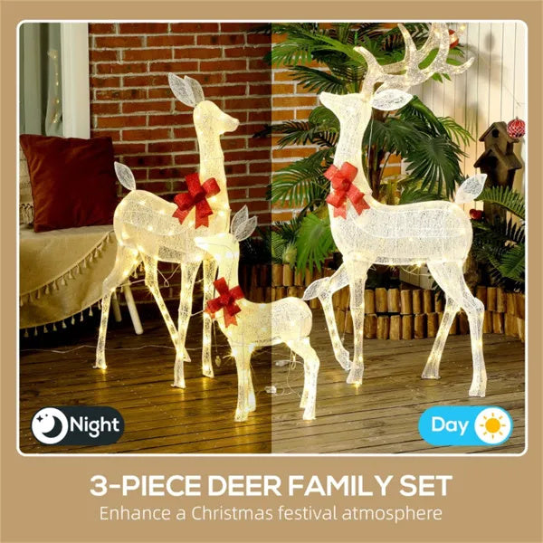 Lighted family reindeer – outdoor farmhouse Christmas decoration, sturdy metal construction with energy-efficient LEDs