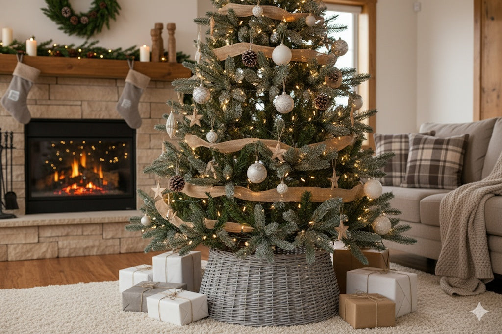 Noel wreath tree collar – charming wooden collar with holiday typography, ideal for Christmas trees and cozy home decor