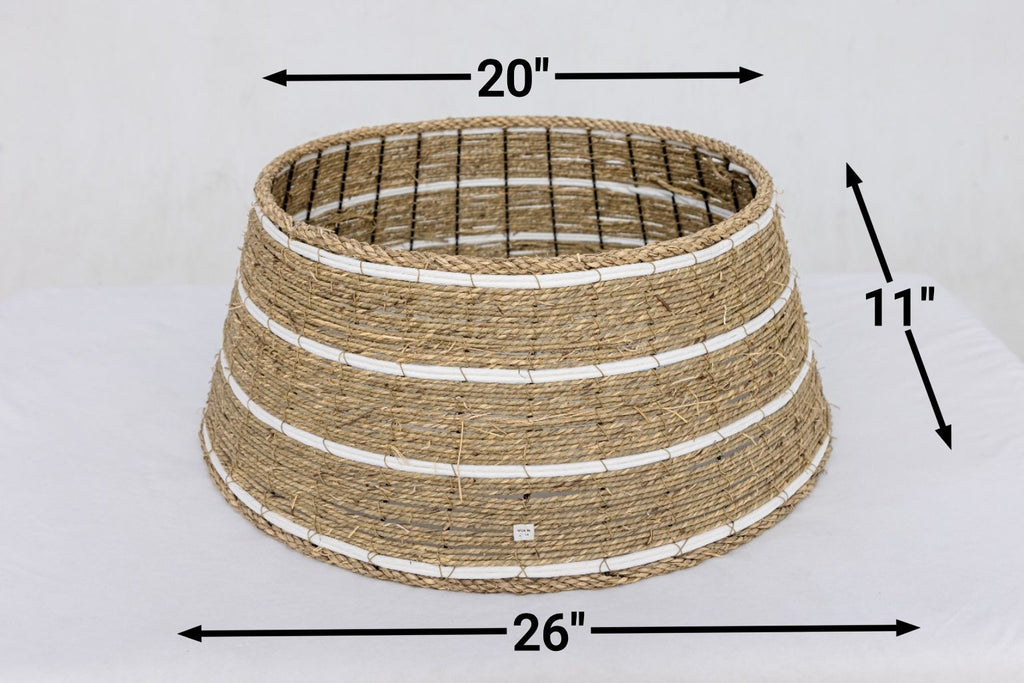 Noelle seagrass tree collar – handwoven natural fibers with crisp white paper rope accents, perfect for farmhouse and coastal home decor