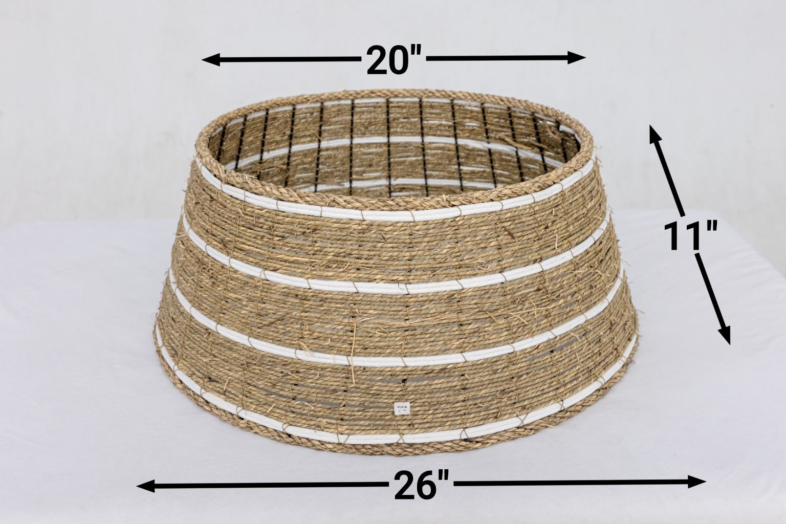 Noelle seagrass tree collar – handwoven natural fibers with crisp white paper rope accents, perfect for farmhouse and coastal home decor
