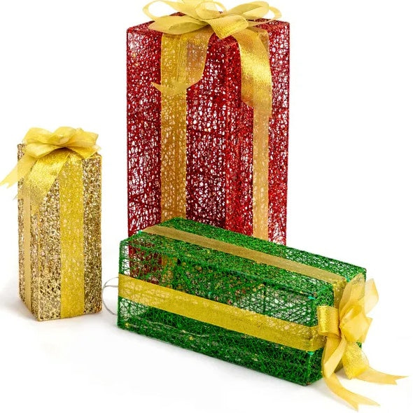 Prancer Christmas gift set – pre-lit with well-placed warm white LEDs, durable rustproof metal frame, waterproof fabric, and double-coated glitter finish