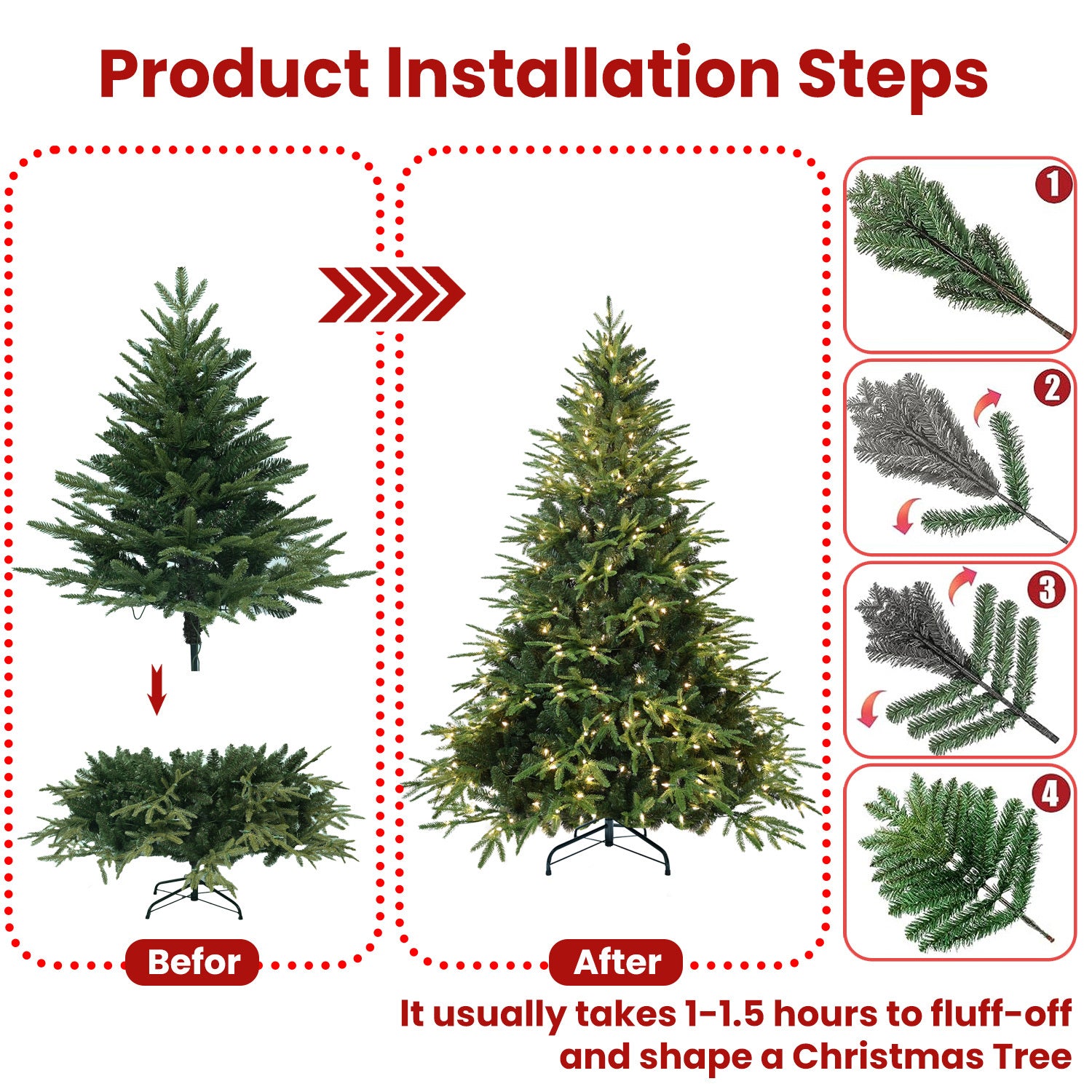 Rudolph automatic Christmas tree – quick and easy install with hardware tree pole and stand, simple storage for off-season
